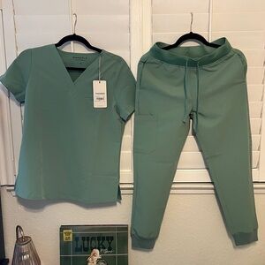 Mandala Sage Green Scrub Top & Jogger Set